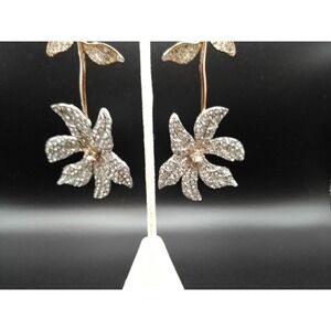Zara Sparkling Flower Drop Earrings Dangle Rhinestone Crystal Petal Gold Tone